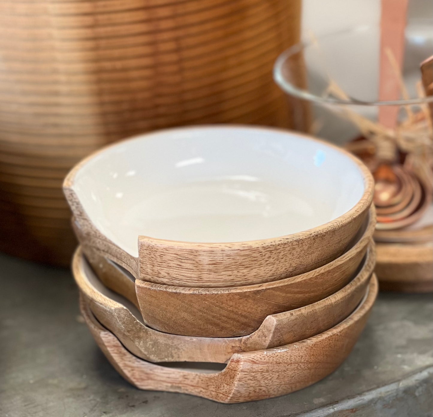 Mango Wood w/White Enamel Spoon Rest