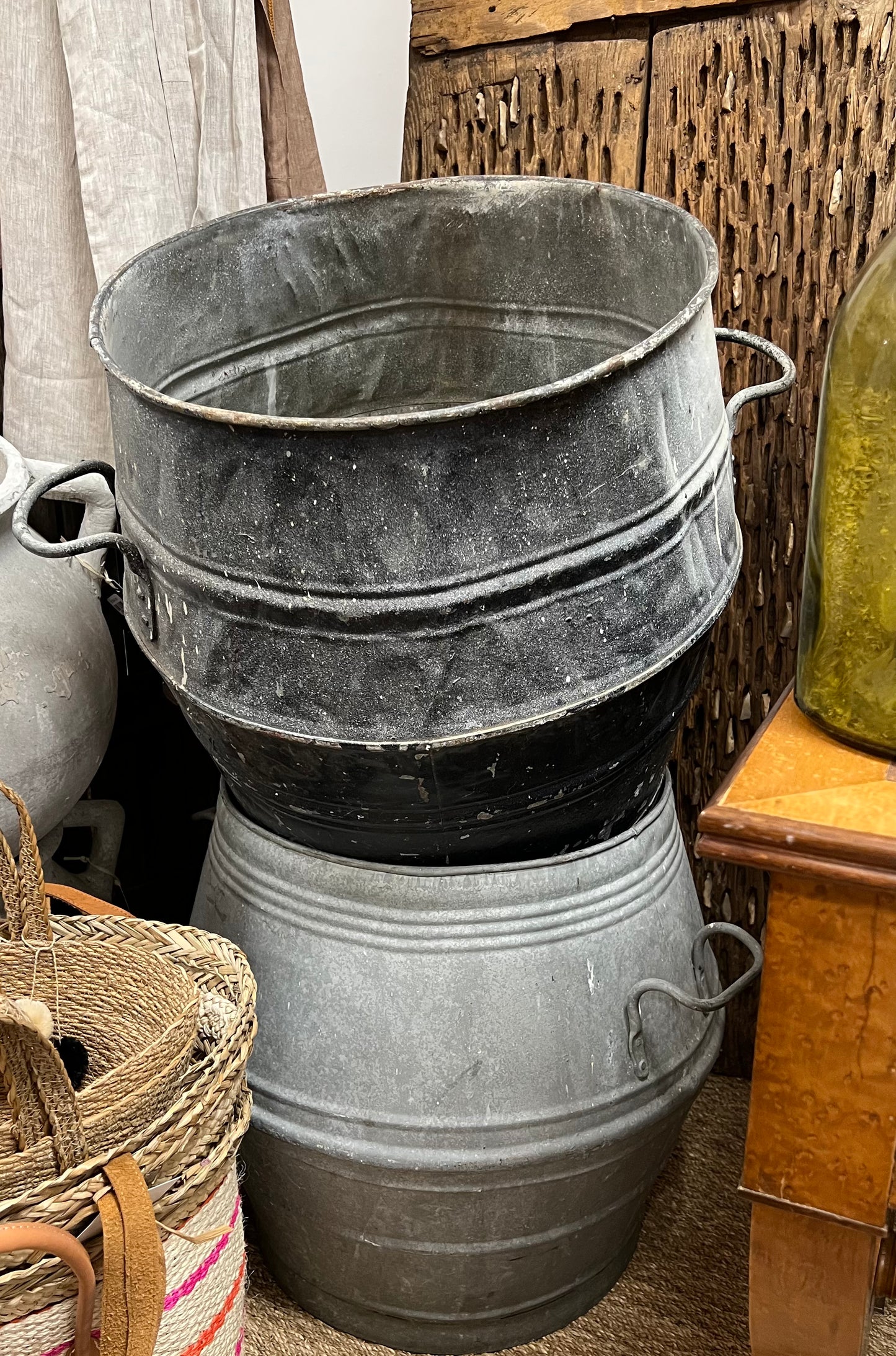 Galvanized Metal Barrel w/handles