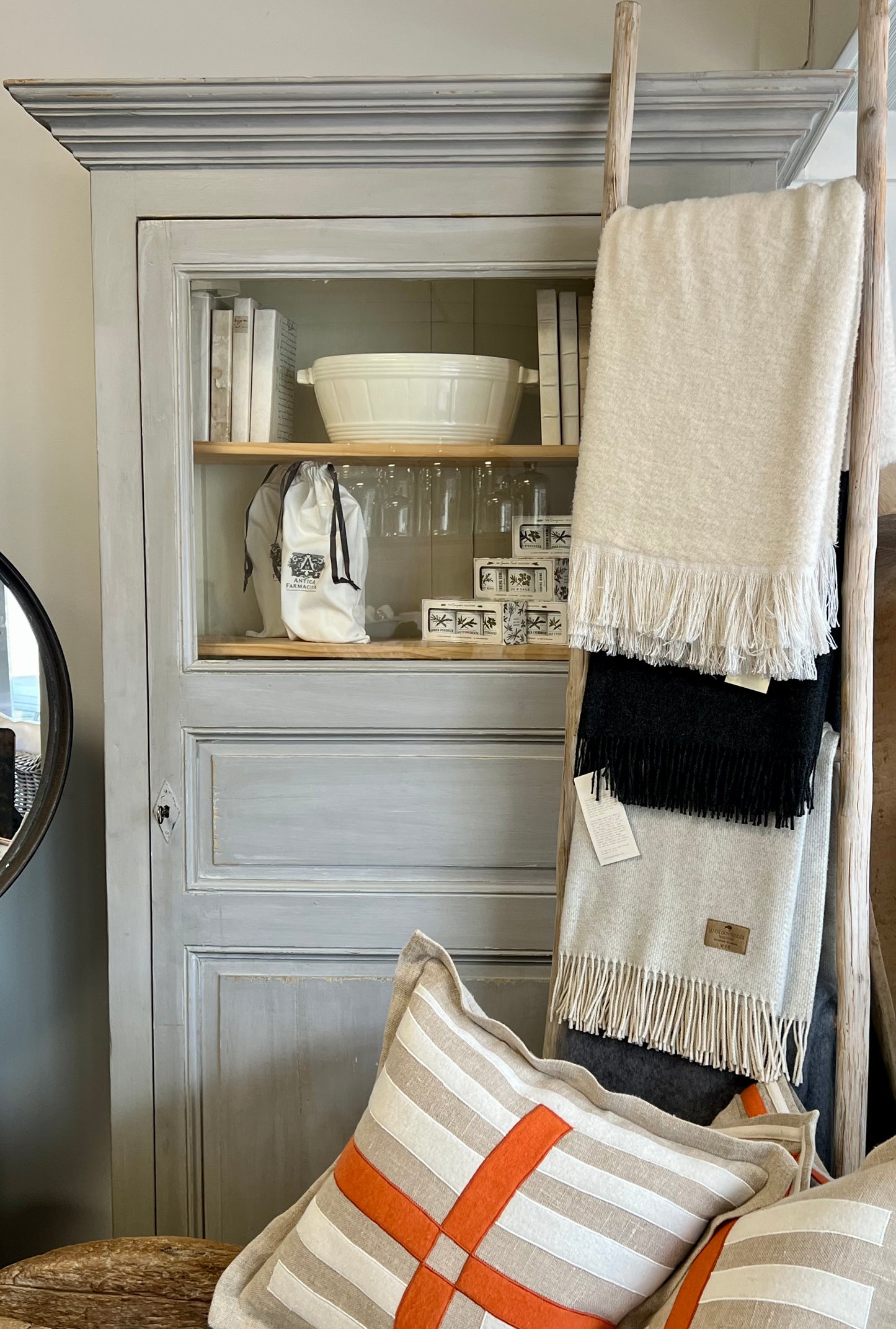 Grey-Green Glass Door Cupboard