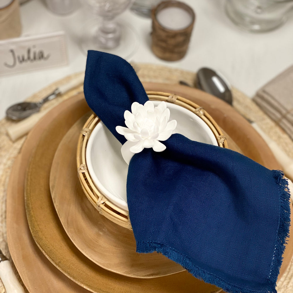 
                      
                        Set of Two Linen Napkins w/Fringe in White or Navy
                      
                    