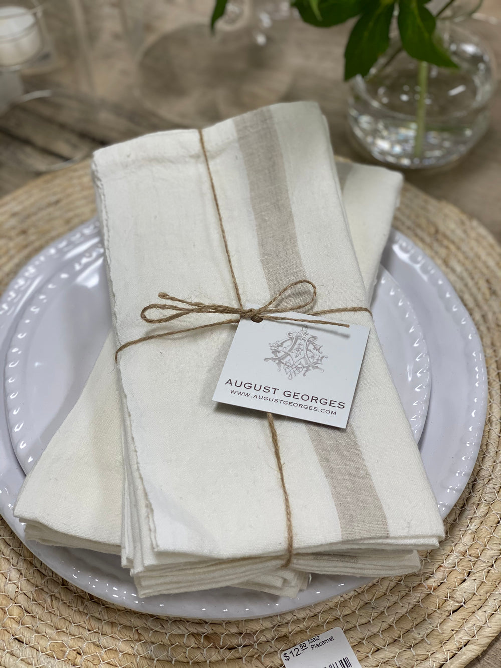 Laundered Linen Napkins-white/nat’l Set of 4