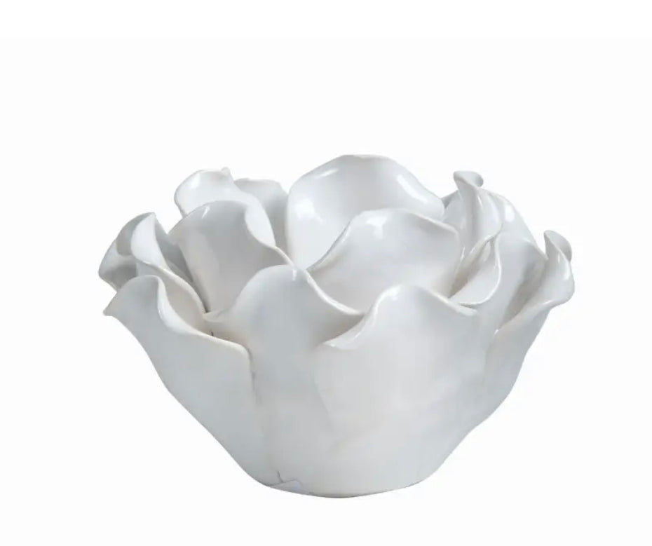 White Ceramic Votive/Tea Light Holder ~ Floral Design