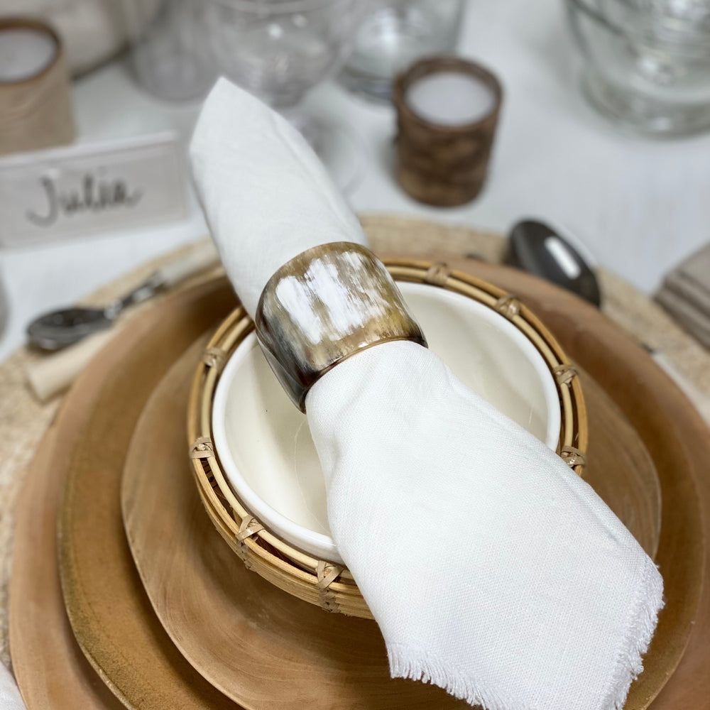 
                      
                        Set of Two Linen Napkins w/Fringe in White or Navy
                      
                    
