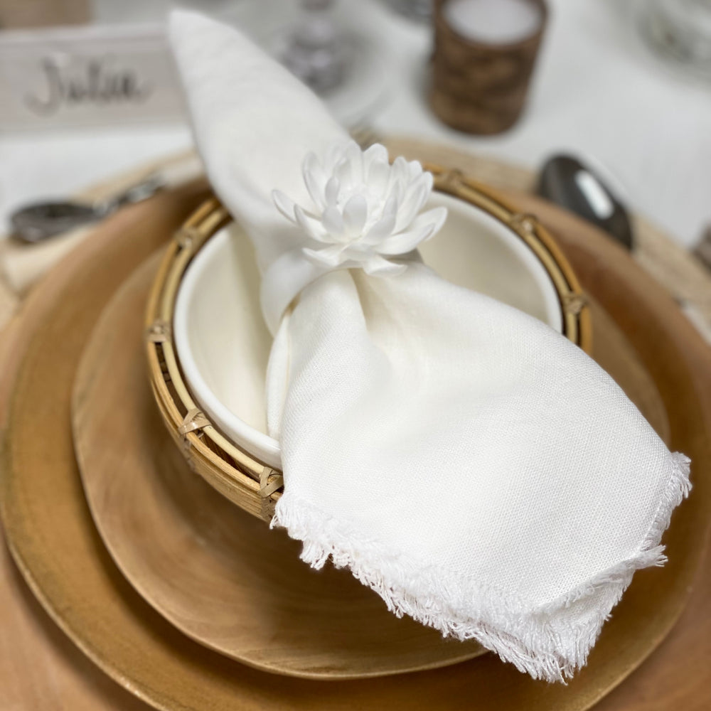 
                      
                        Set of Two Linen Napkins w/Fringe in White or Navy
                      
                    