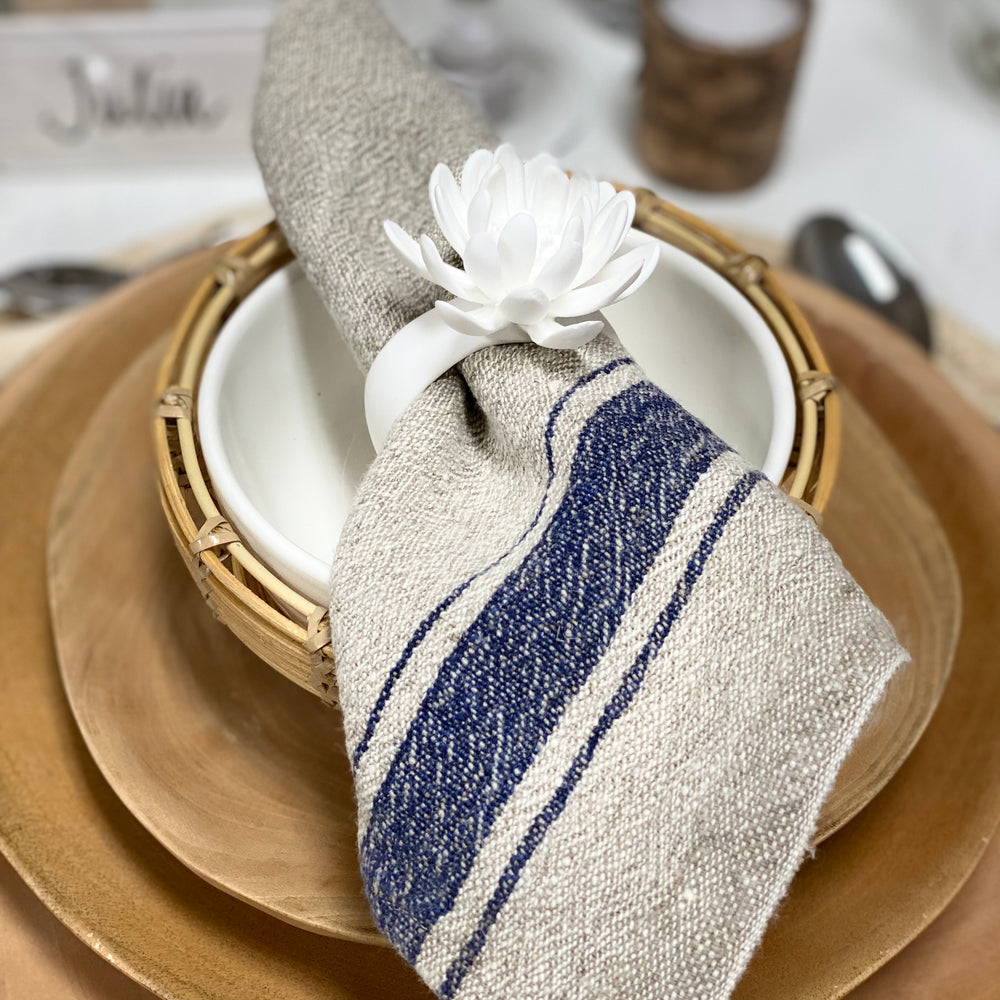 
                      
                        Set of Two Vintage Style Napkins w/Blue Stripe
                      
                    