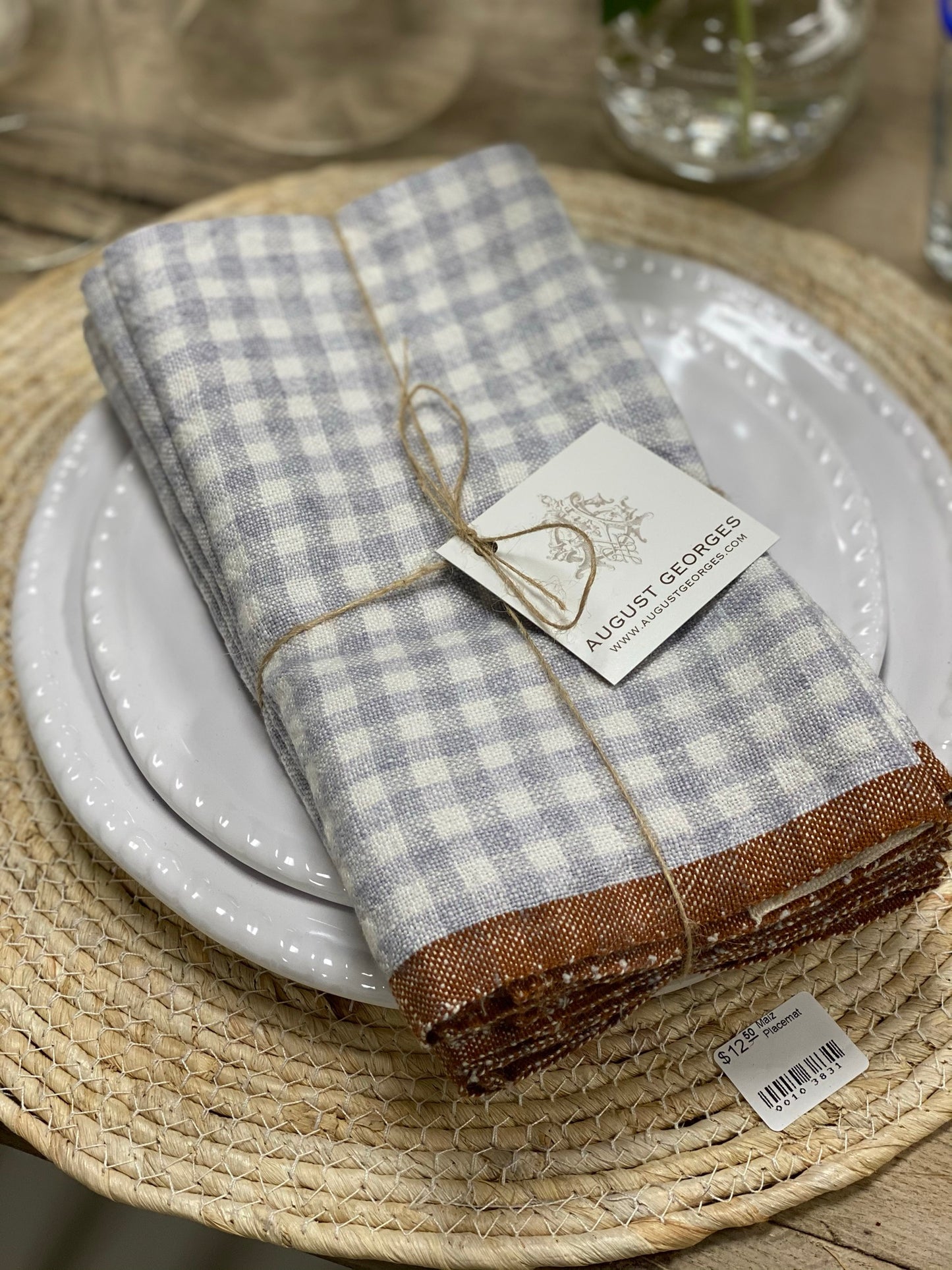 Vintage Linen Napkins - Gingham -Set of 4