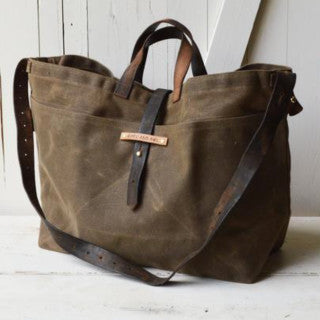 Large Waxed Canvas Tote, Truffle color