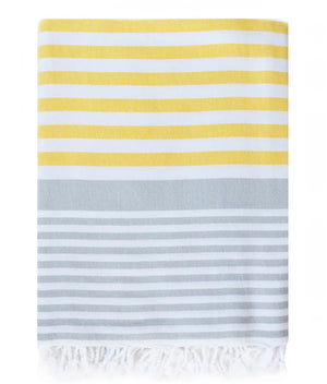 The Lucy Beach Blanket 79”x79” Yellow and Gray