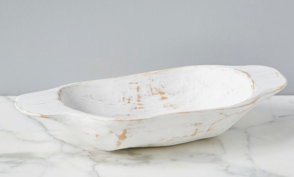 Distressed White Dough Bowl, Small