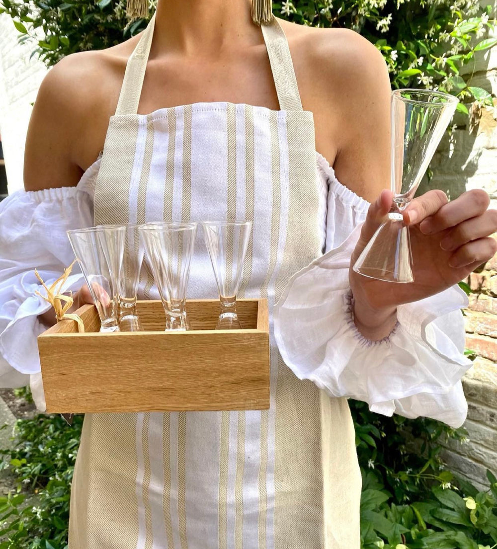 Set of 6 Schnapps Glasses in a Bamboo Tray