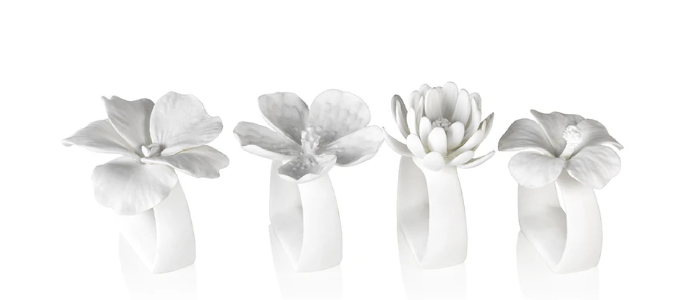 Bone China Flower Napkin Rings ~ Set of 4