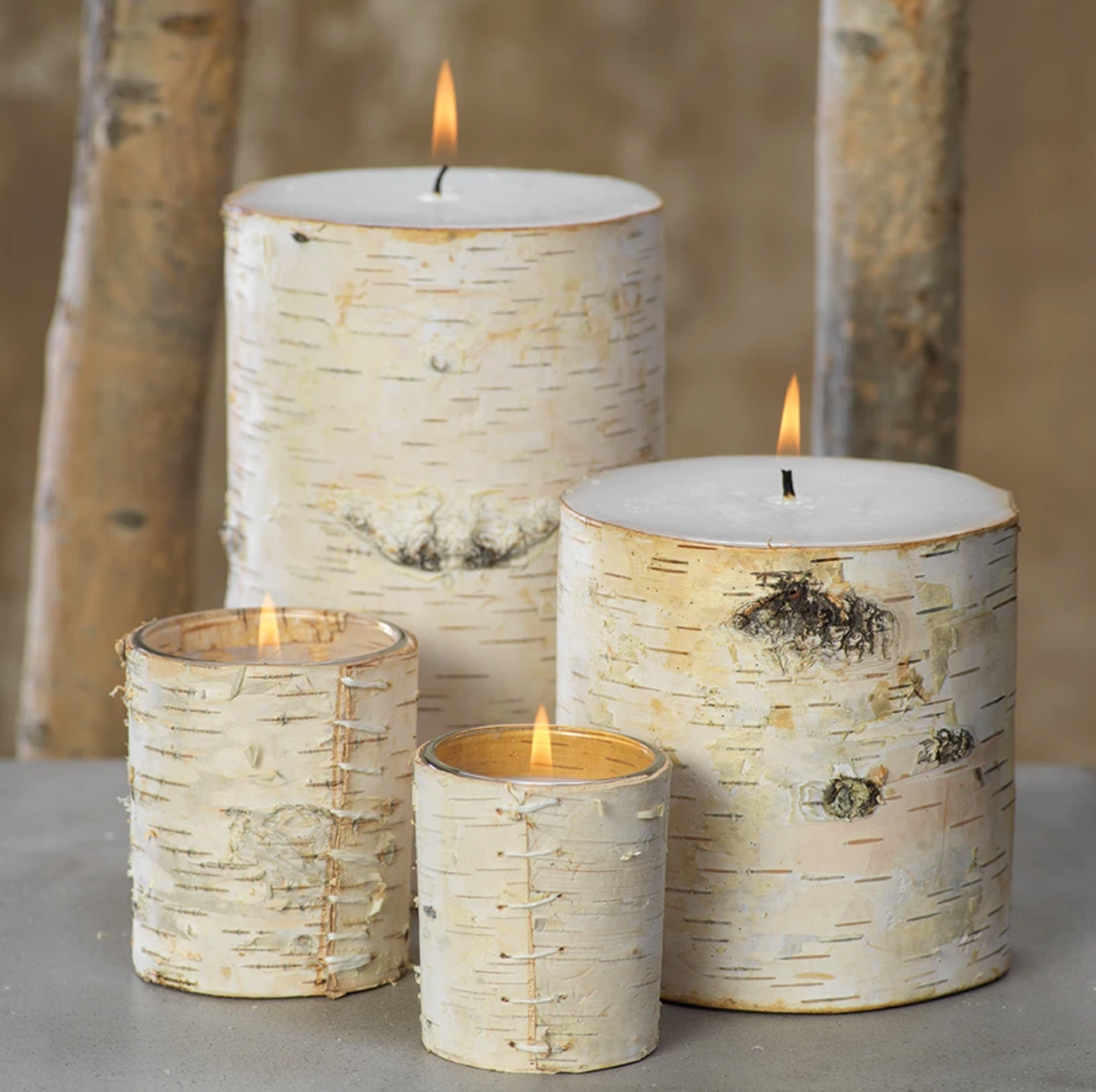 Natural Birch Covered Votives - 2 Sizes