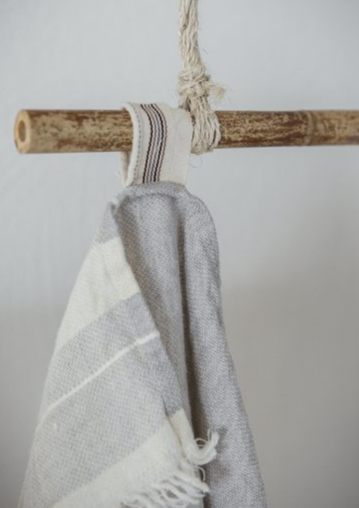 Belgian Fouta Tea/Guest Towel - Ash Stripe or Oyster Stripe