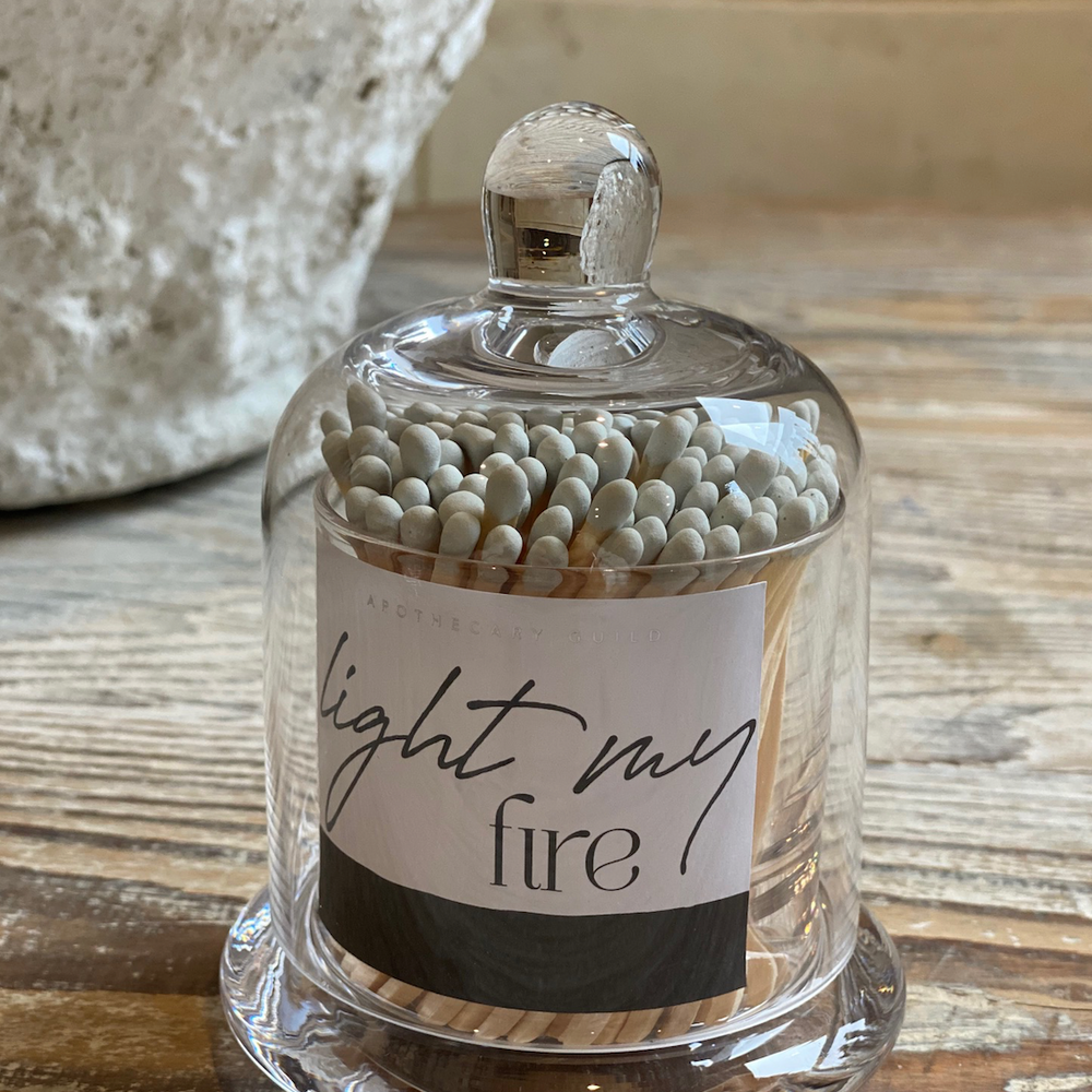 Light My Fire! White tipped matches in a beautiful apothecary jar!