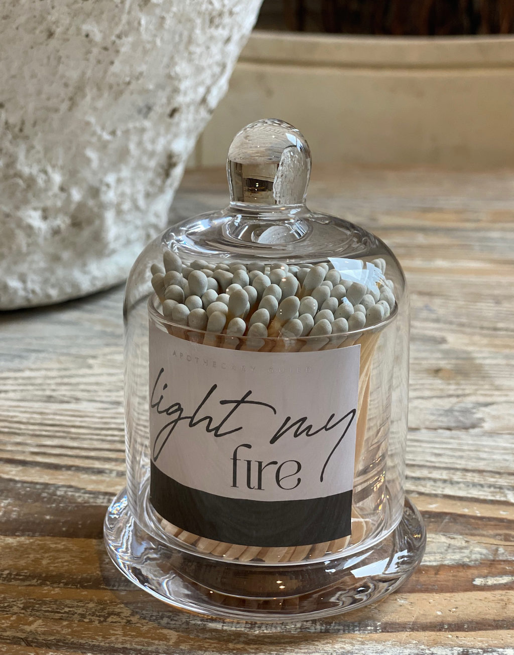 Light My Fire! White tipped matches in a beautiful apothecary jar!
