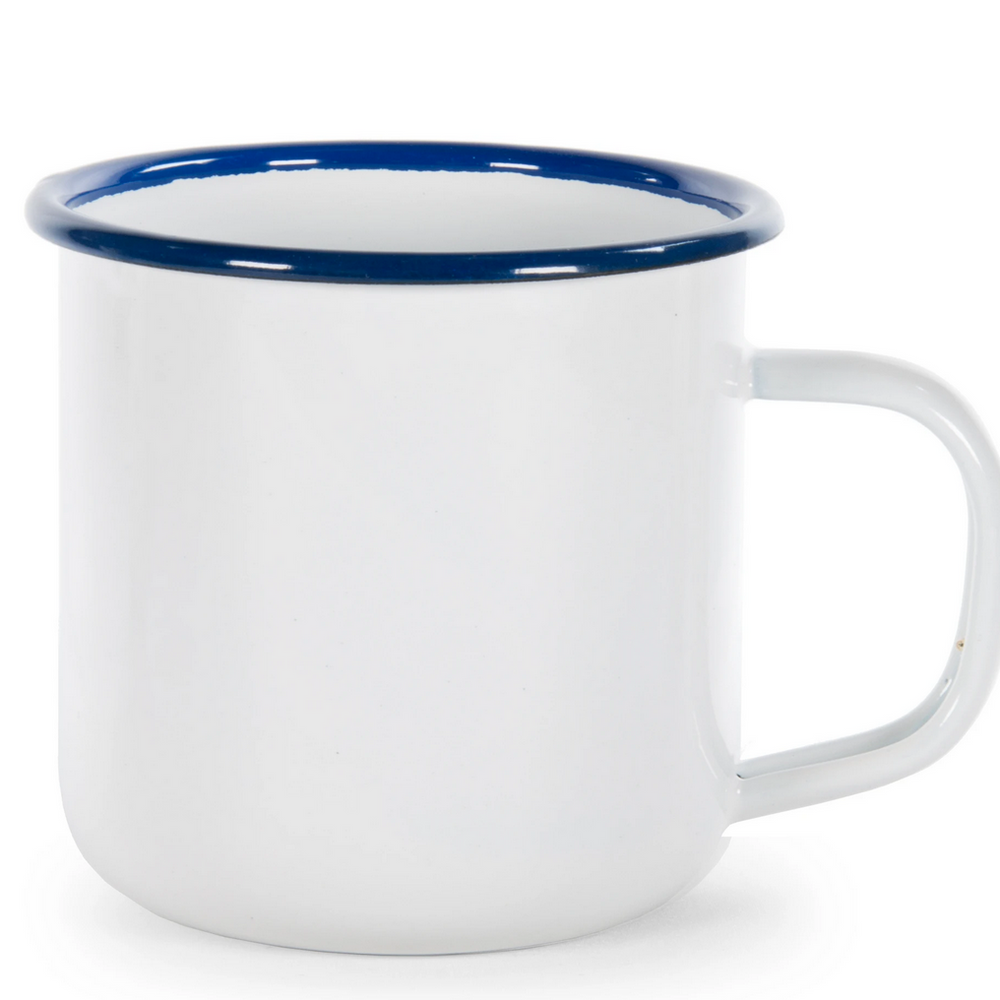 
                      
                        White with Blue Enamelware for Anywhere!
                      
                    