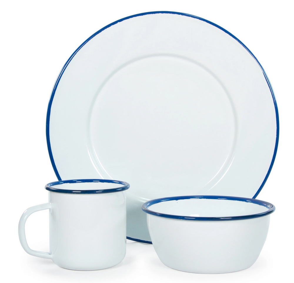 White with Blue Enamelware for Anywhere!