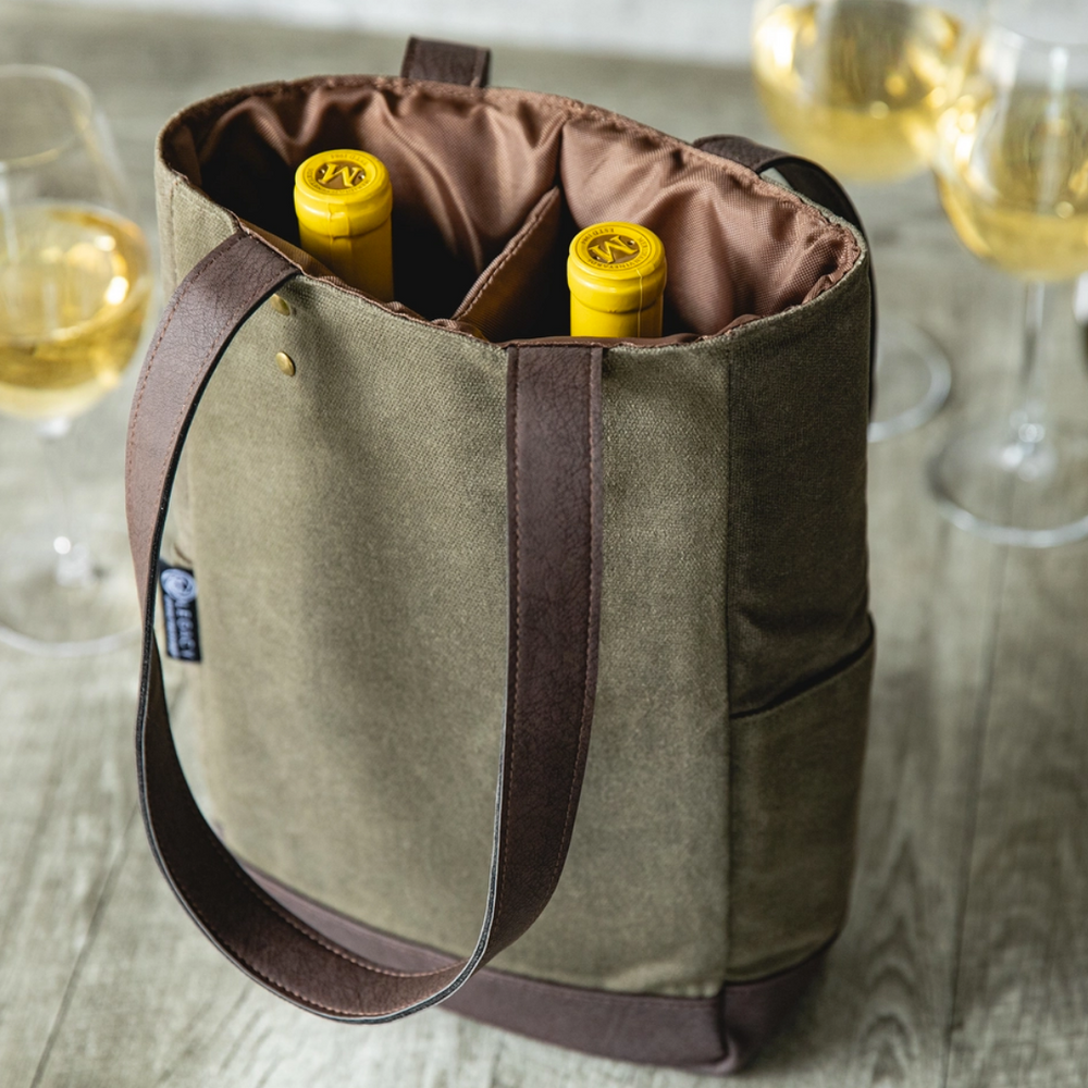 Waxed Cotton Insulated Wine Tote- 2 or 3 bottle option