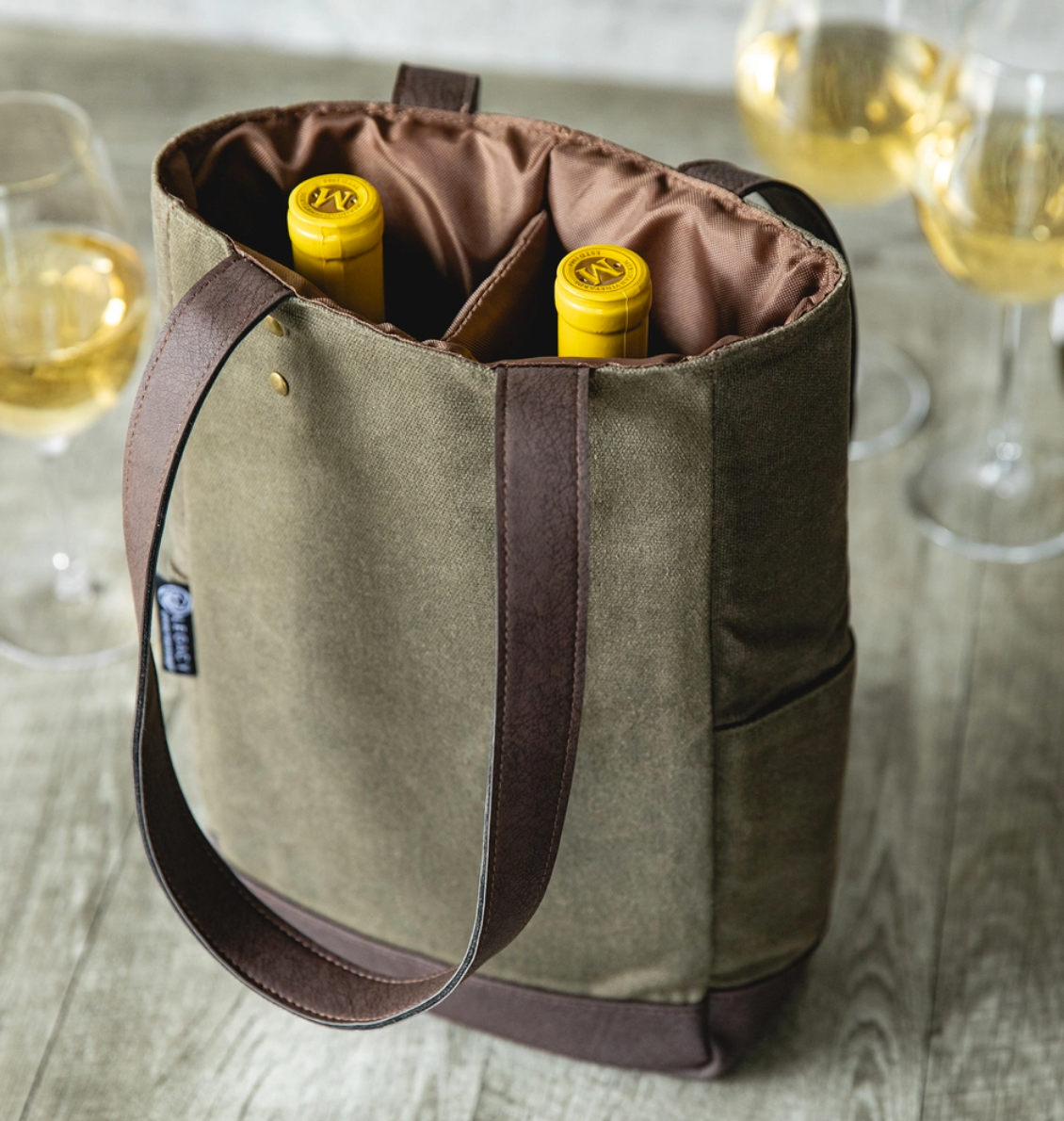 Waxed Cotton Insulated Wine Tote- 2 or 3 bottle option
