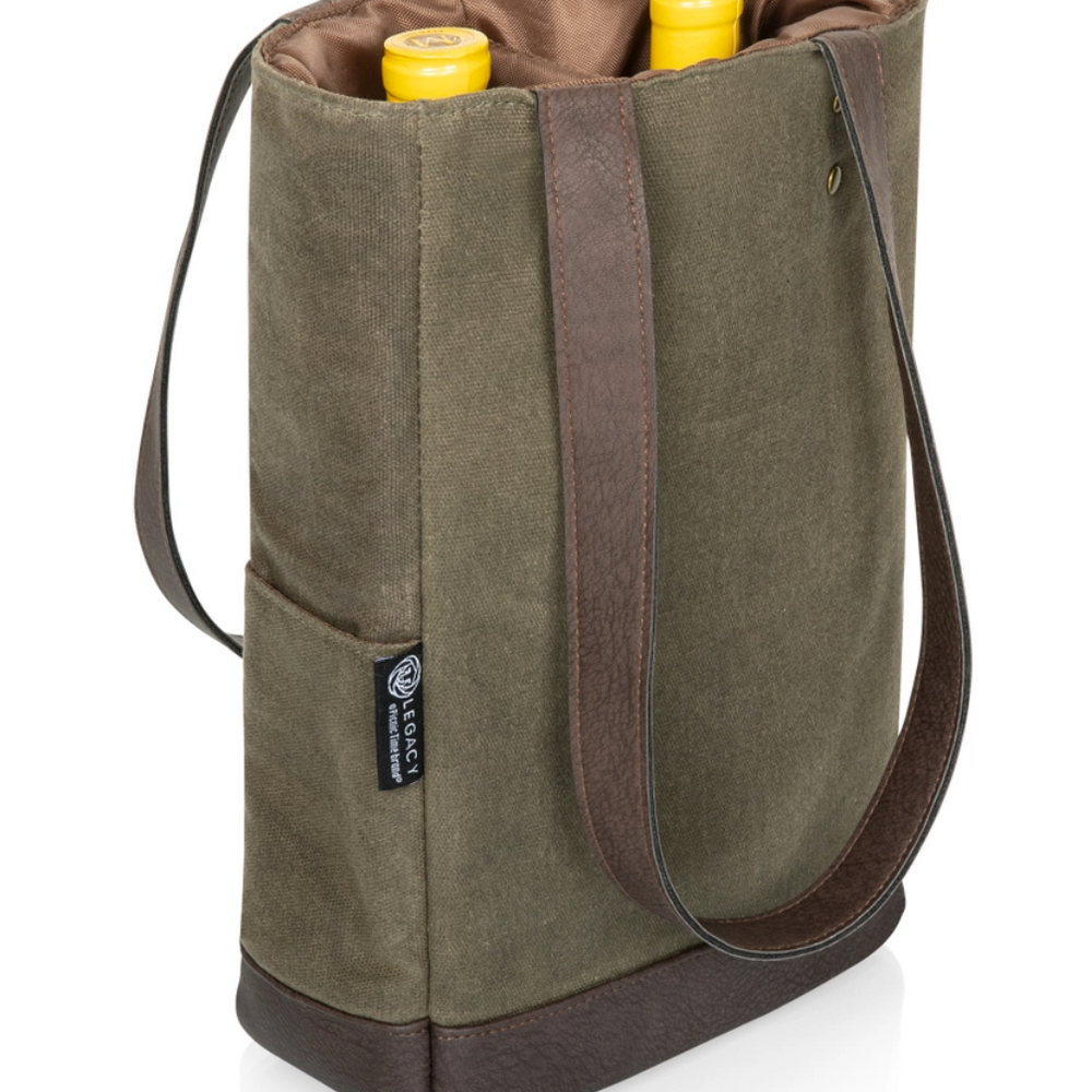 Waxed Cotton Insulated Wine Tote- 2 or 3 bottle option