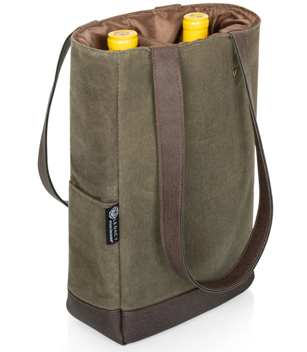 Waxed Cotton Insulated Wine Tote- 2 or 3 bottle option