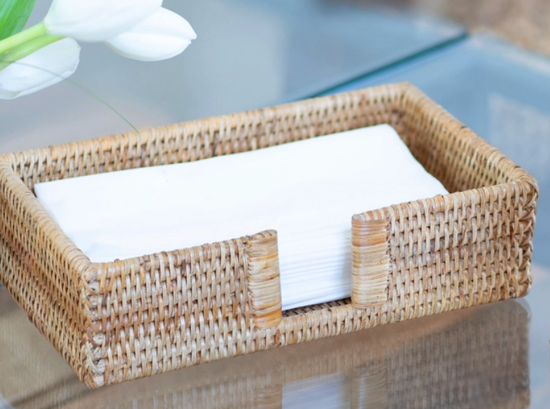 Hand-Woven Napkin Holder in Honey Brown or White Wash