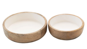 Mango Wood Bowls with Enamel Interior, Set of 2