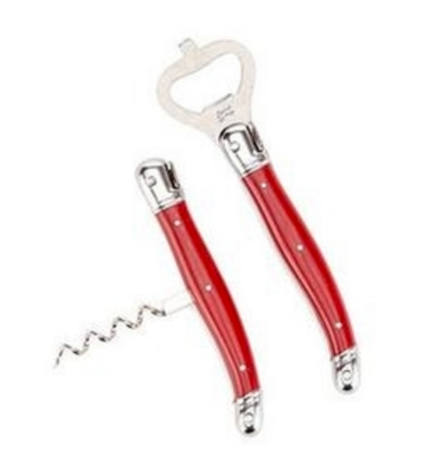 Jean Dubost Corkscrew & Bottle Opener Set with Red Handles