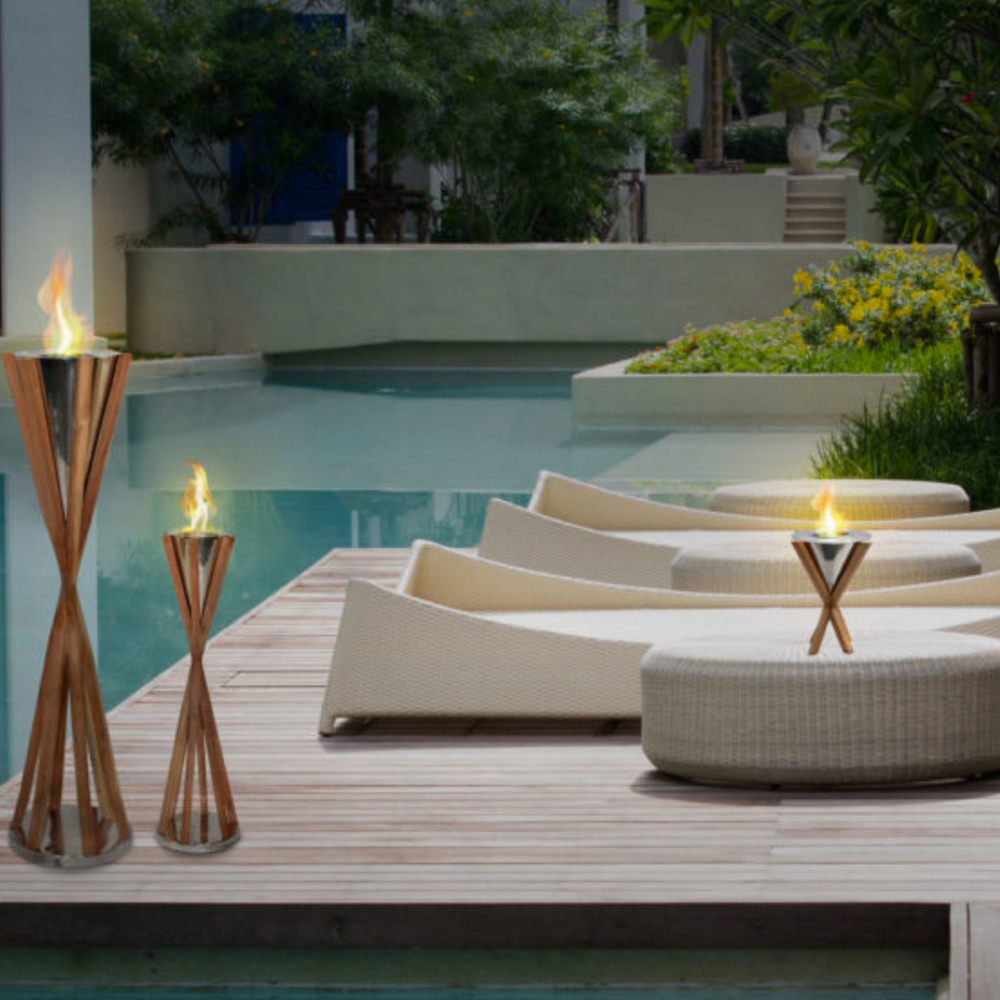 Teak/Stainless Indoor/Outdoor Tabletop Fireplace