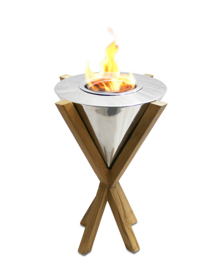 Teak/Stainless Indoor/Outdoor Tabletop Fireplace