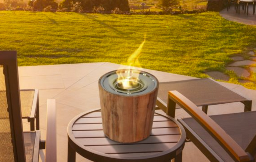
                      
                        Teak and Stainless Steel TABLE TOP gel Fireplace
                      
                    