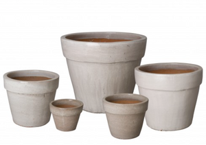 Beautiful Round Flower Pots with a Distressed White Glaze