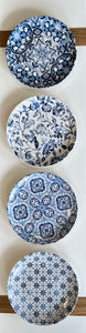Blue + White Tile Porcelain Appetizer Plates ~ set of 4