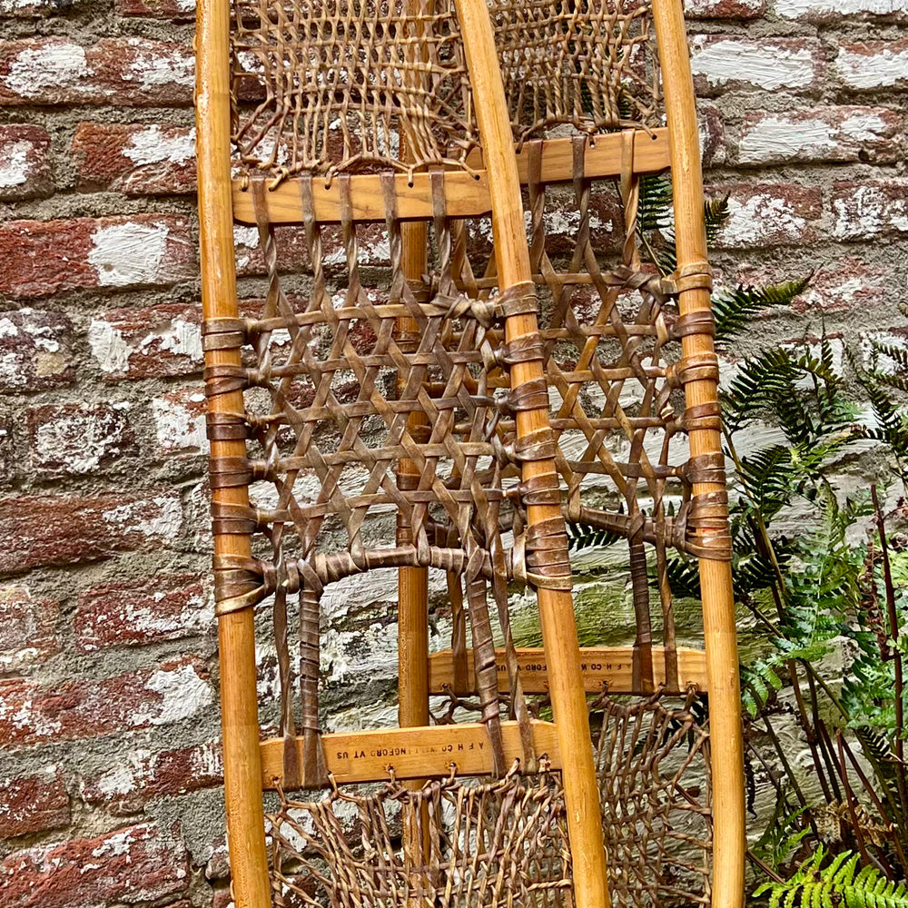 Pair of Vintage Handmade Bent Wood and Laced Rawhide Snowshoes