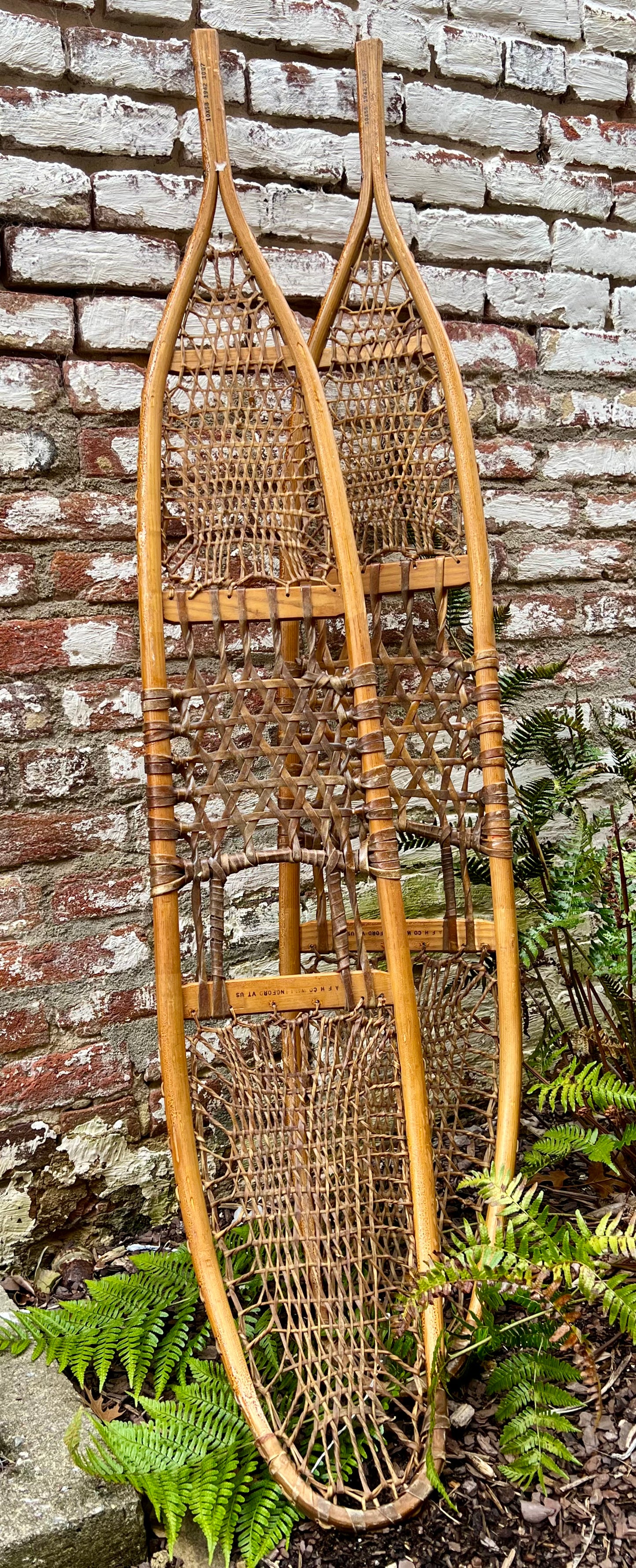 Pair of Vintage Handmade Bent Wood and Laced Rawhide Snowshoes