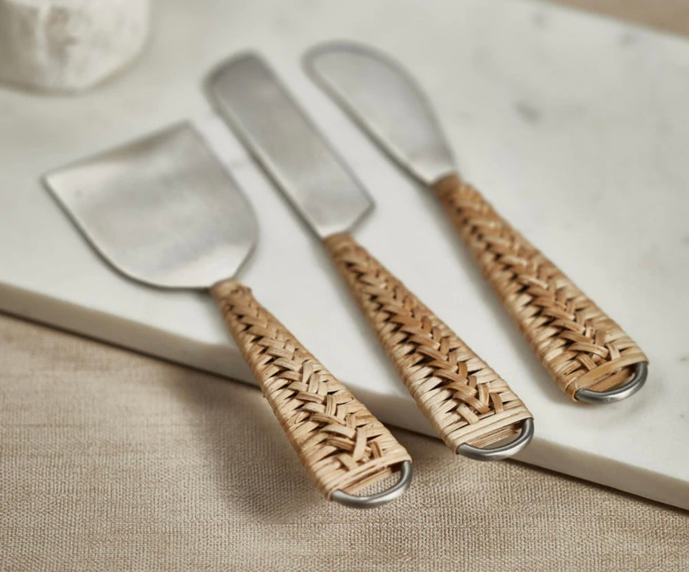 Rattan & Steel Cheese Tool Set