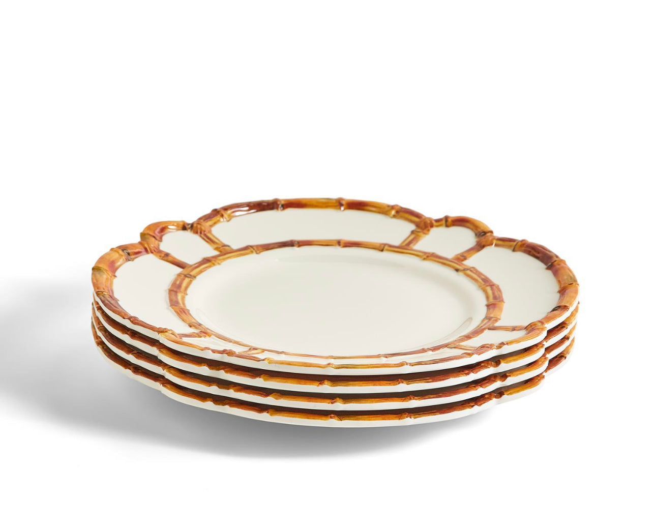 Set of 4 Bamboo Touch Dinner Plates with Bamboo Rim