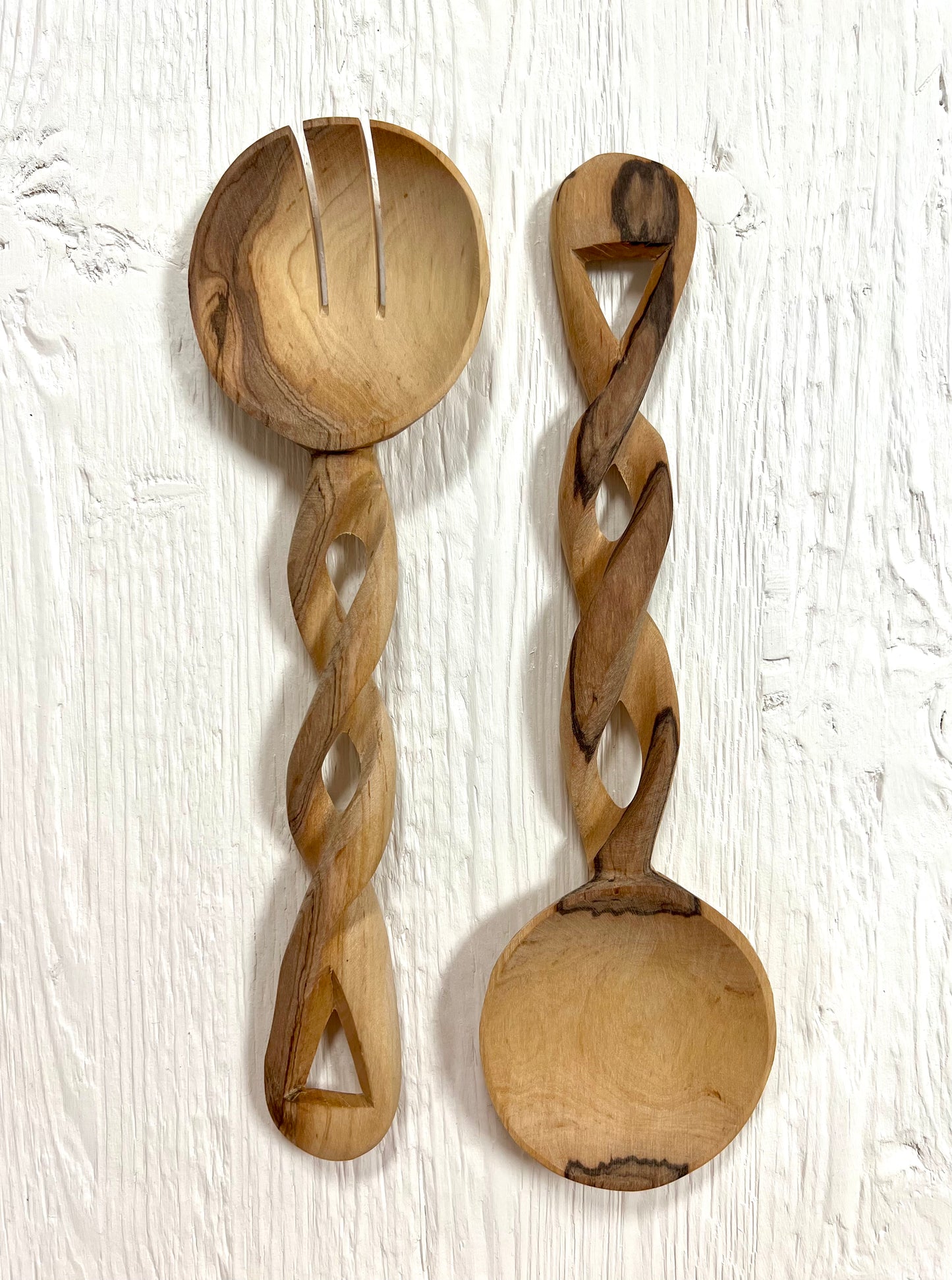 Spiral Olive Wood Salad Servers