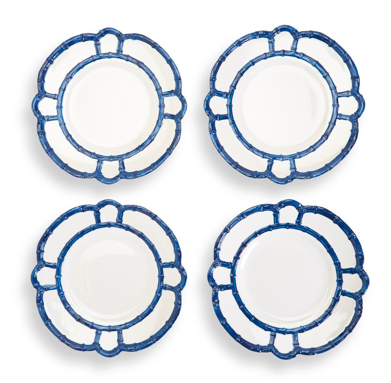 Blue Bamboo Set of 4 Dinner Plates with Bamboo Rim