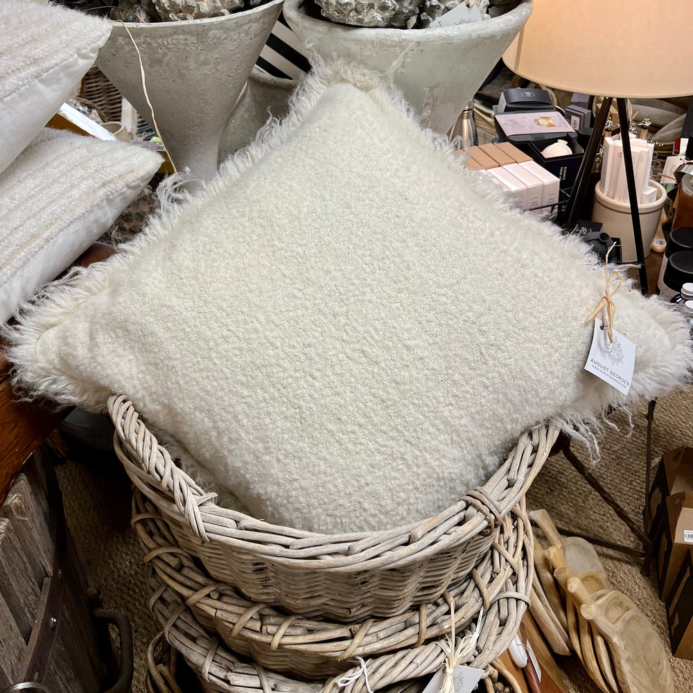 Winter White hand woven with fringe throw pillow