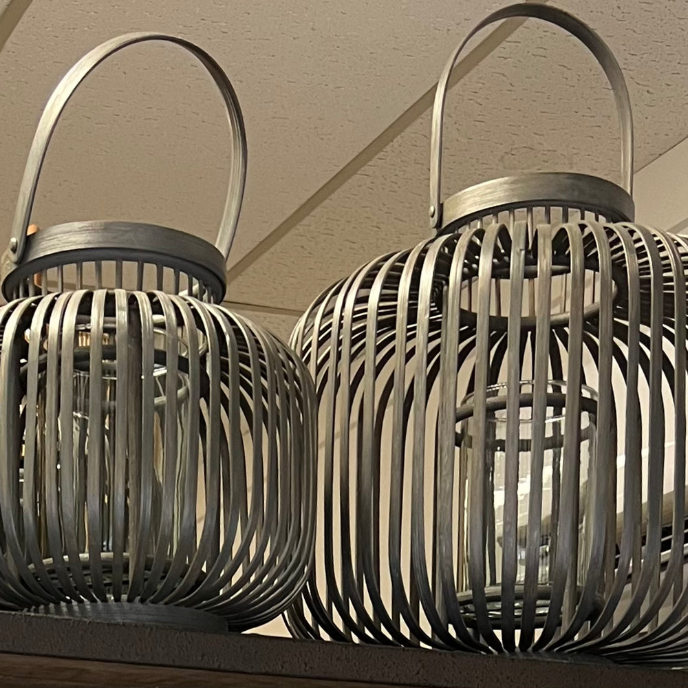 
                      
                        Gray Bamboo Lantern with glass insert ~ 2 sizes available
                      
                    