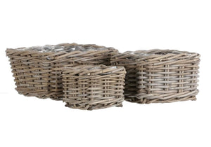 Square Grey Rattan Baskets ~ set of 3