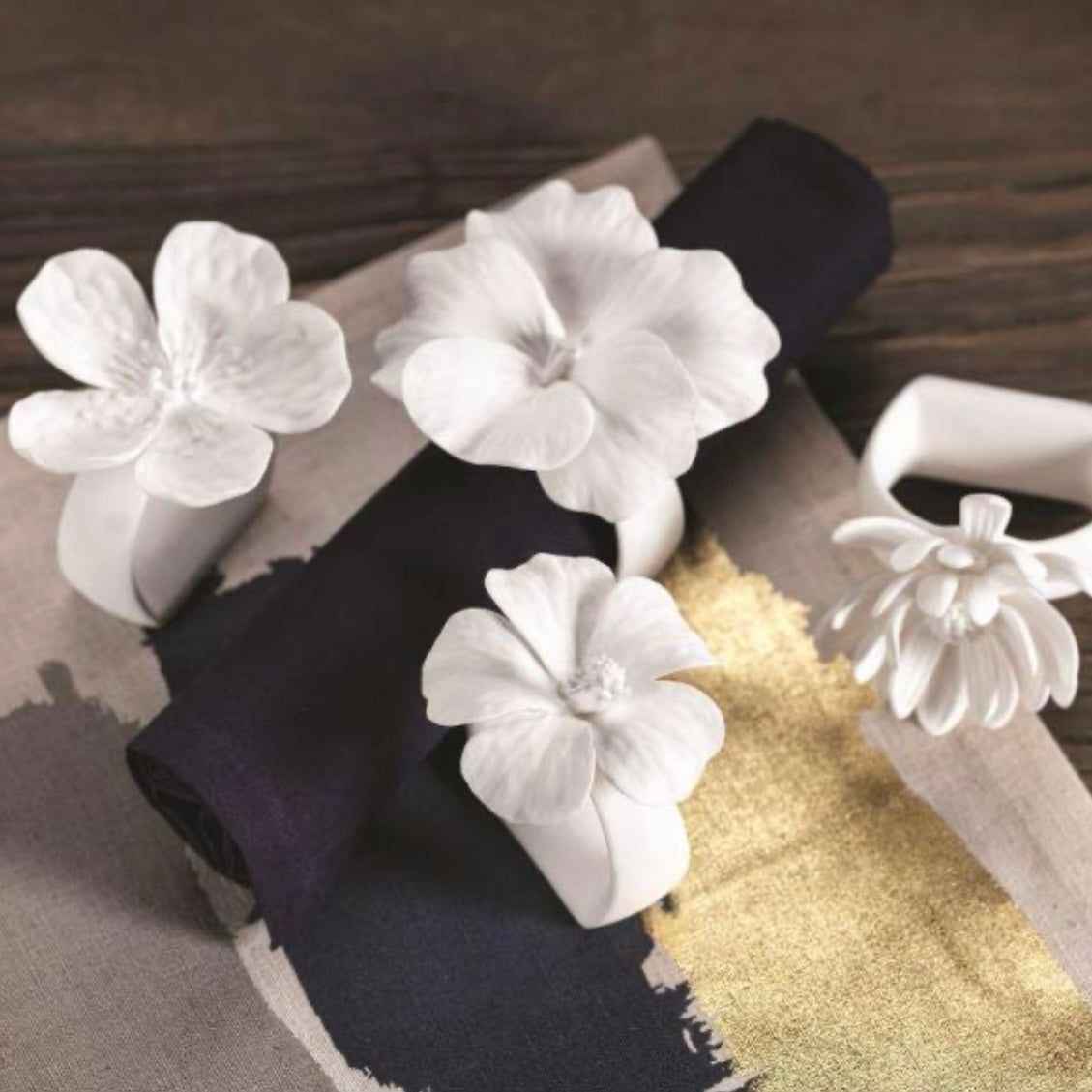 Bone China Flower Napkin Rings ~ Set of 4