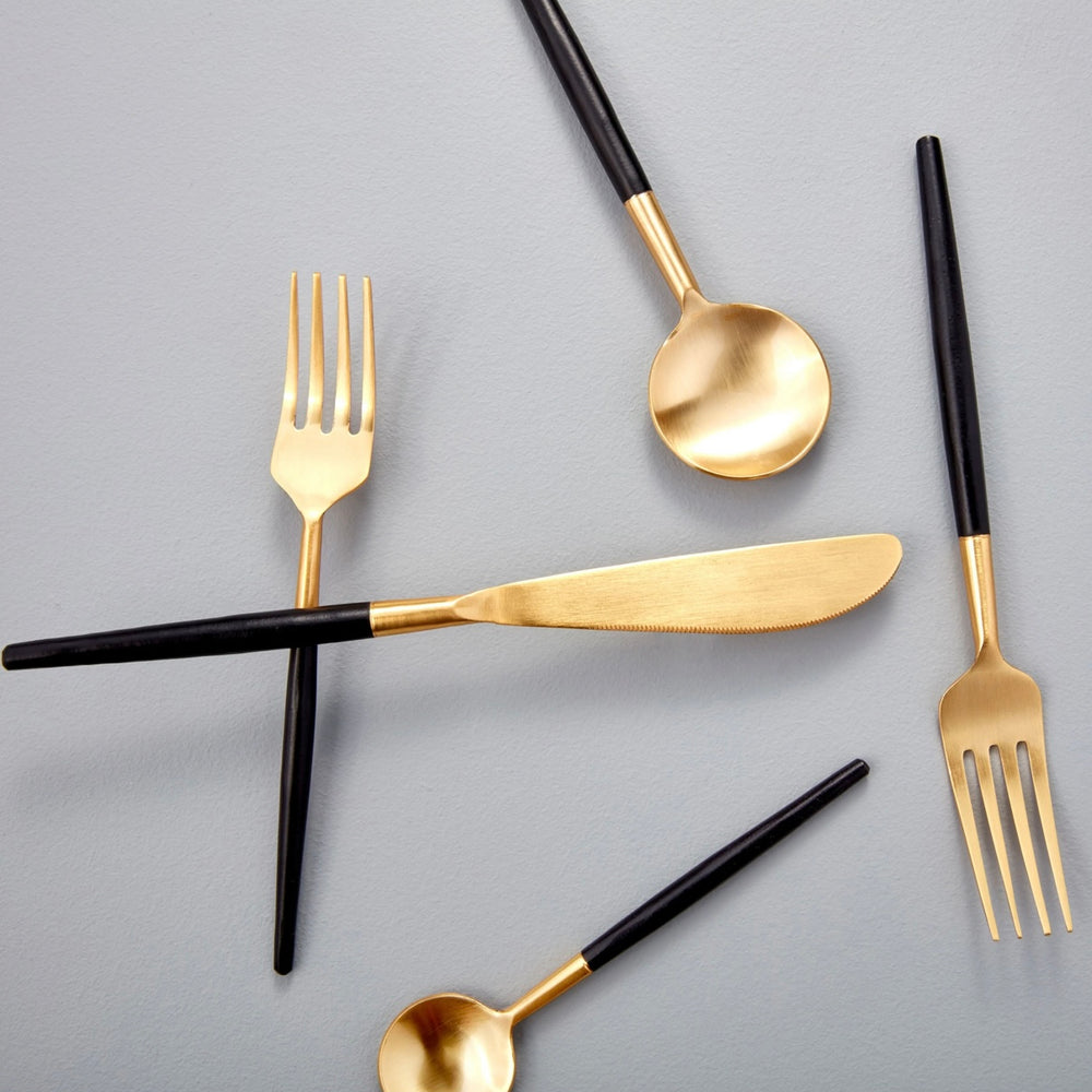 Ultra Modern Black & Gold Flatware, 5-Piece Set
