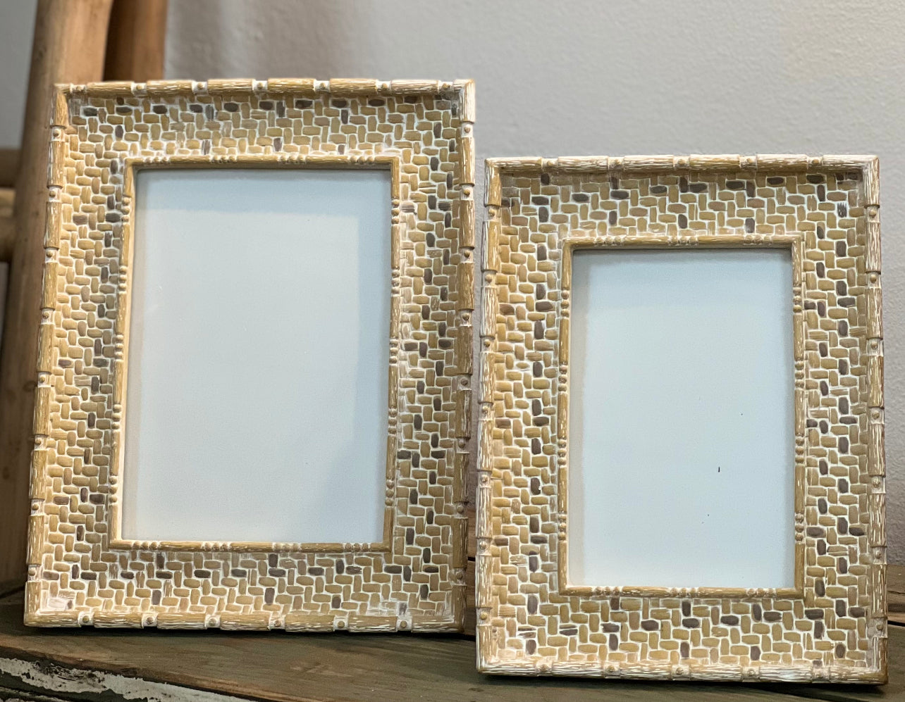 White Wash Basket Weave Frames ~ 2 sizes available