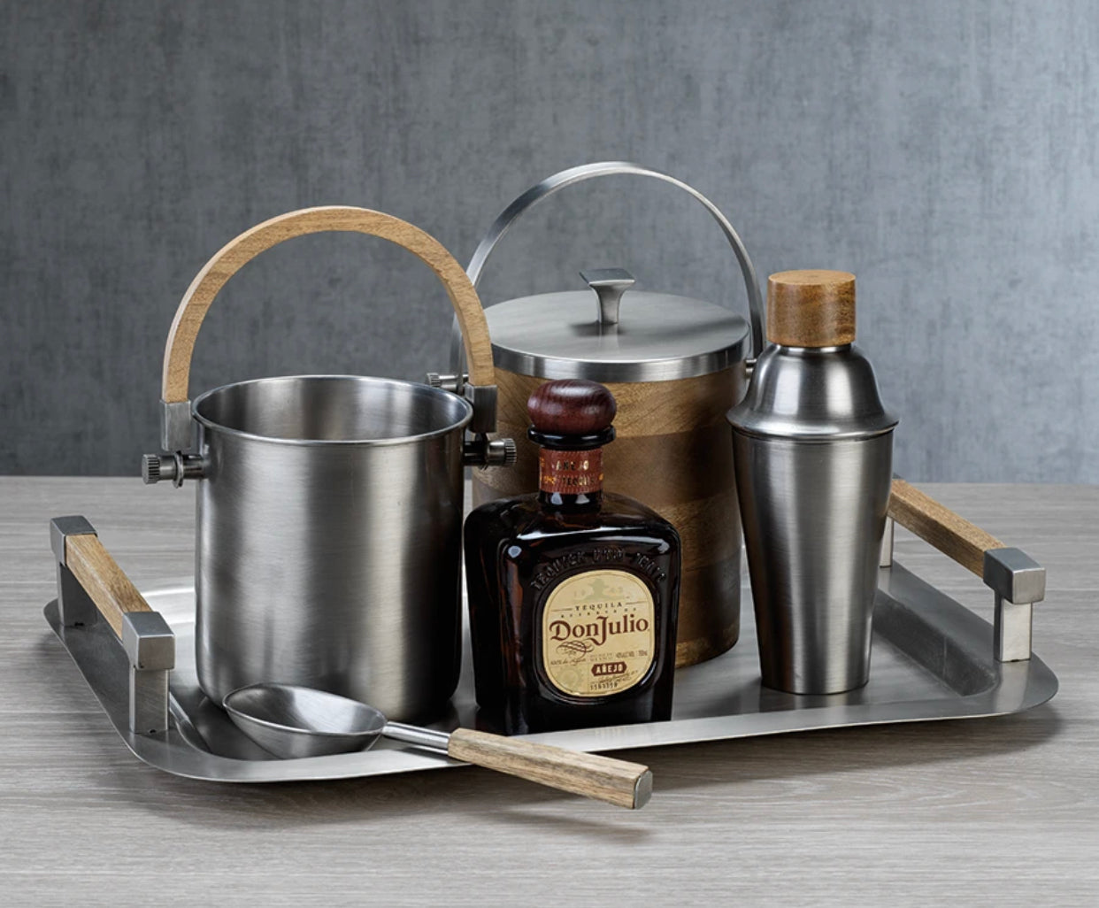 Stainless Ice Bucket with Wood Handle