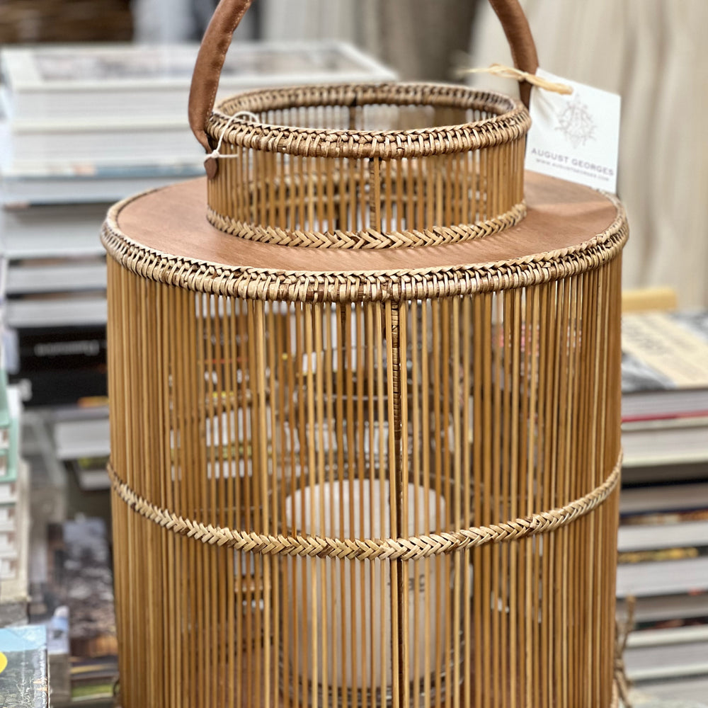 Large Woven Lantern with Glass Insert