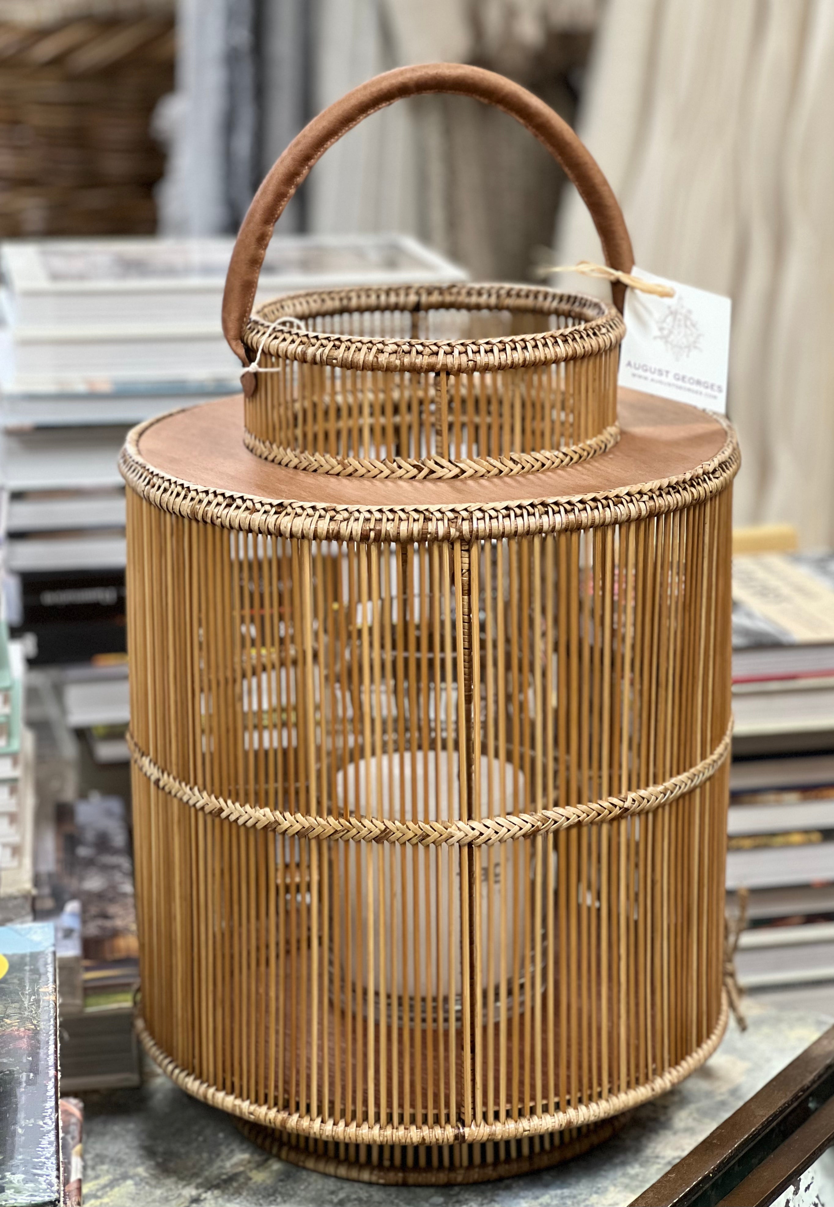 Large Woven Lantern with Glass Insert