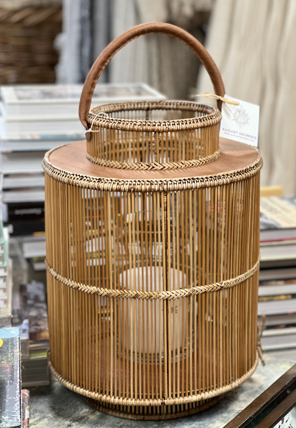 Large Woven Lantern with Glass Insert