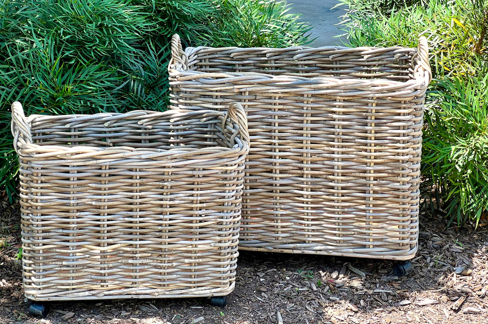 Rattan Basket with Wheels ~ 2 sizes